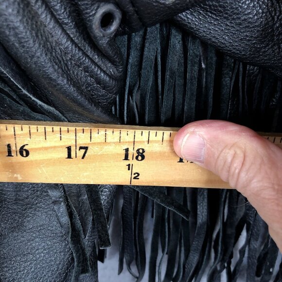 Black Leather Jacket Womens M Moto Fringe Scrolls Braids Biker Whimsigoth Rock - Picture 4 of 16